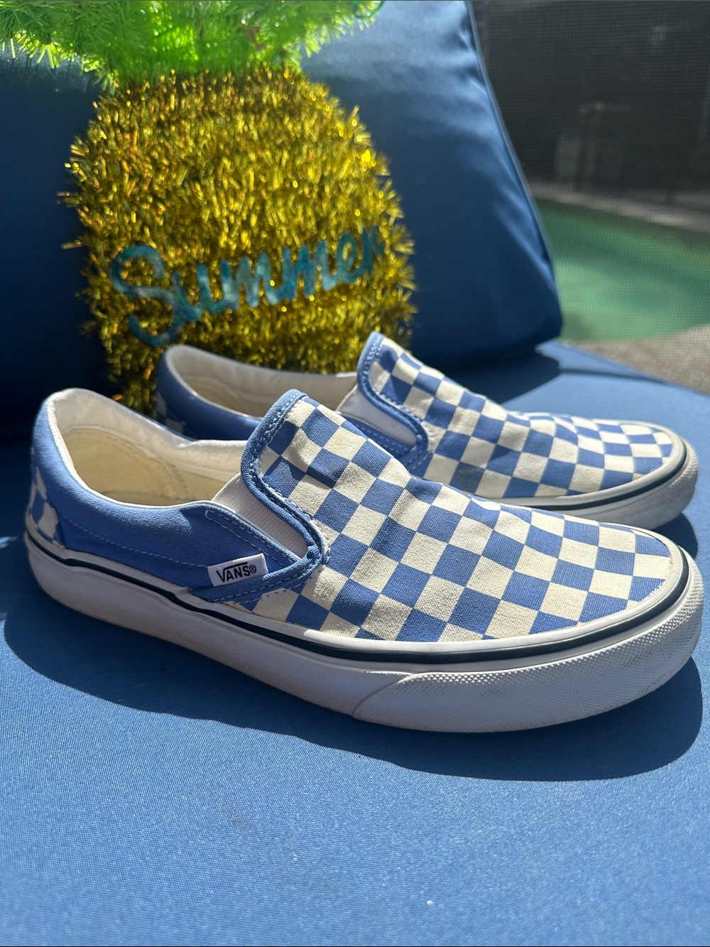 Vans Slip-On Checkerboard Sneakers - Blue & White
